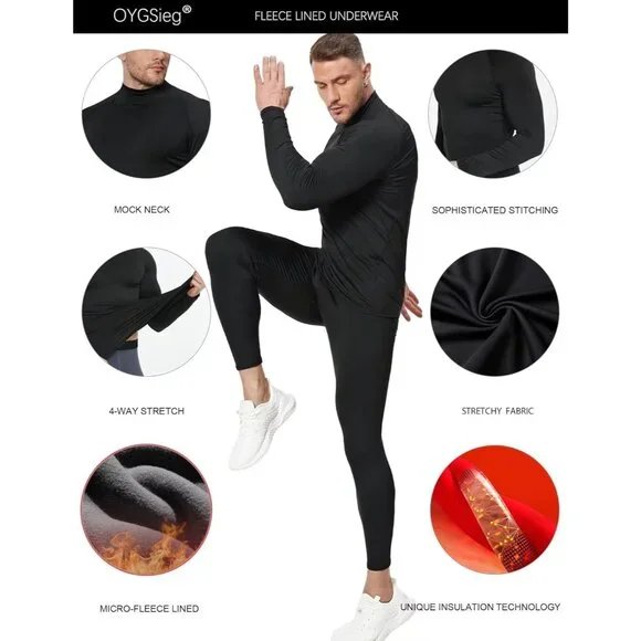 5 Pack Men's Thermal Turtle Mock Neck Shirts Long Sleeve Compression Fleece Line